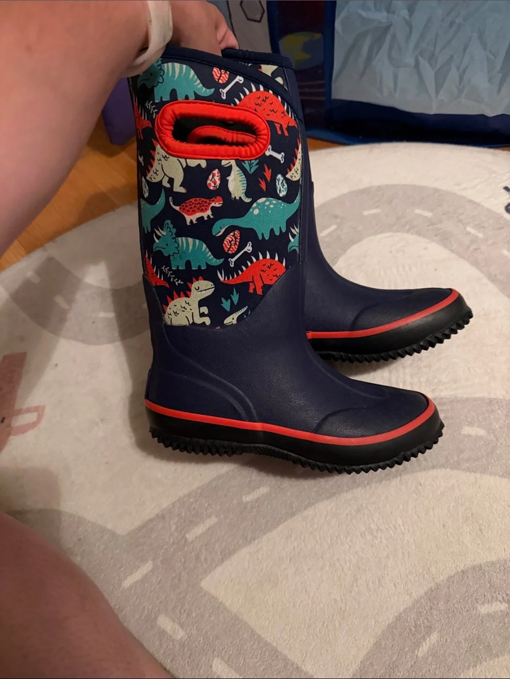 Kids Navy Dinosaur Rain Boots